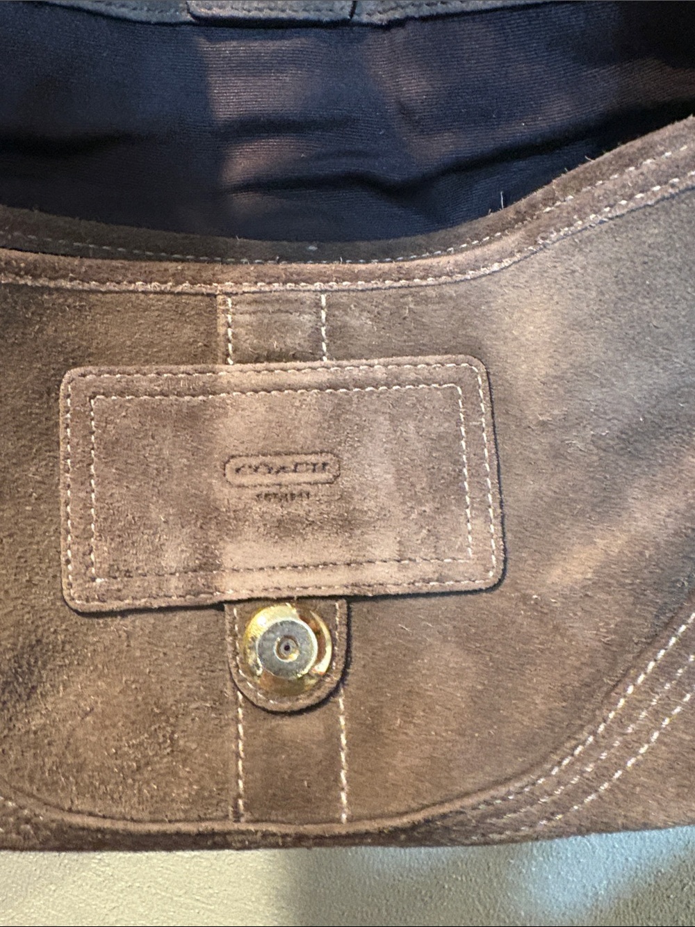 Coach Brown Suede Shoulder Bag with Brass Accents - Picture 7 of 9